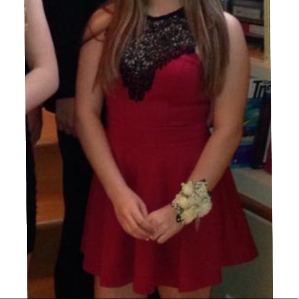 Red embellished homecoming dress